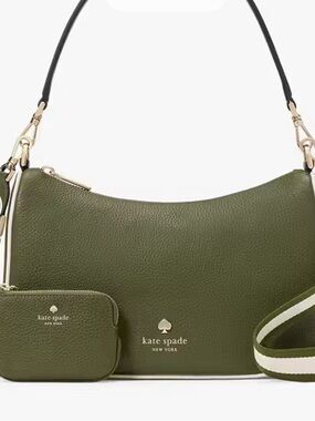 kate spade Olive Green Emma Medium Shoulder Bag with Striped Strap